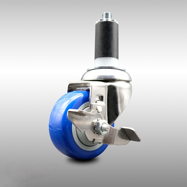 Service Caster 3 Inch 316SS Blue Polyurethane Swivel 1-3/8 Inch Expanding Stem Caster Brake SCC-SS316EX20S314-PPUB-BLUE-TLB-138 - main